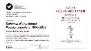 El Magnànim publica la poesia completa de Jaume Pérez-Montaner