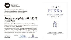 El Magnànim presenta en Gandia la "Poesia completa" de Josep Piera