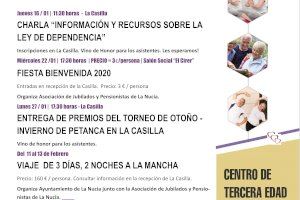 Charla sobre la Ley de Dependencia, Entrega de Premios Petanca y Bodas de oro en la programación de enero 3ª Edad