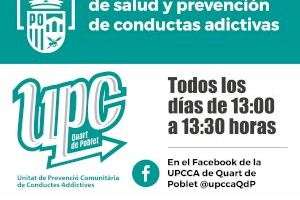 El Ayuntamiento de Quart de Poblet lanza una iniciativa de promoción de la salud y prevención de conductas adictivas a través de directos de Facebook