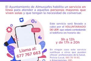 L'Ajuntament d'Almussafes i el Voluntariat UDP posen en marxa un servei telefònic per a fer companyia a les persones majors