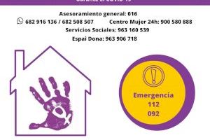 La atención de víctimas de violencia de género durante el estado de alarma sigue al 100% en Burjassot