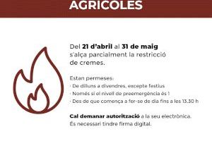 S’alça parcialment la restricció de cremes agrícoles a partir de dimarts 21 d’abril