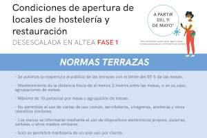 La Concejalía de Comercio de Altea informa de las medidas que deben seguir los comercios y terrazas tras su reapertura