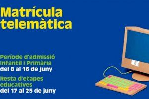 La Conselleria d'Educació activa el web on tramitar l'admissió telemàtica del pròxim curs des de casa