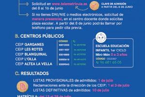 Educación informa a las familias alteanas a través de una carta sobre el procedimiento de admisión que se realizará de forma electrónica