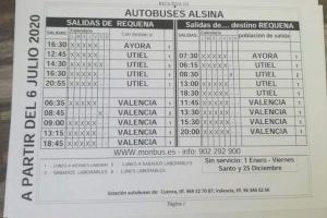 Nuevos horarios del servicio de autobús  entre Requena y Valencia