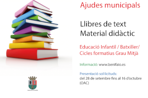 El Ayuntamiento de Benifaió subvenciona la adquisición de libros de texto y material didáctico para los alumnos