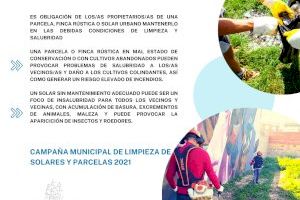 Benaguasil pone en marcha una campaña de sensibilización y limpieza de solares
