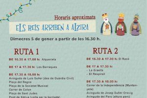 Els Reis d’Orient recorreran Alzira en dues rutes a través d’un gran nombre de carrers i portaran la il·lusió en l’antesala de la Nit de Reis