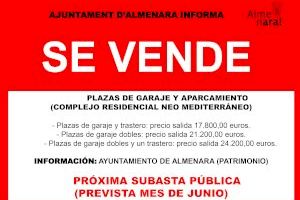 Almenara traurà a subhasta 21 places d'aparcament amb traster en el complex residencial Neo Mediterráneo de la platja de Casablanca Almenara traurà a subhasta 21 places d'aparcament amb traster en el complex residencial Neo Mediterráneo de la platja de Casablanca