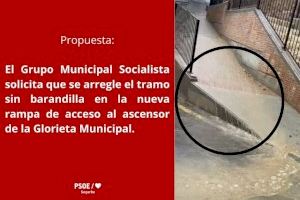 El Grupo Socialista solicita que se arregle el tramo sin barandilla en la nueva rampa de acceso al ascensor de la Glorieta Municipal El Grupo Socialista solicita que se arregle el tramo sin barandilla en la nueva rampa de acceso al ascensor de la Glorieta Municipal