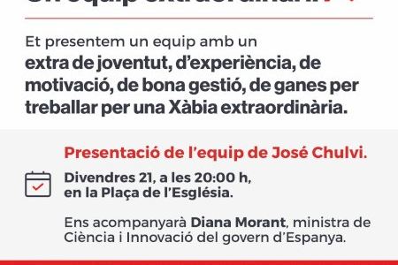 El PSOE de Xàbia presenta la seua candidatura este divendres en la Plaça de l’Església