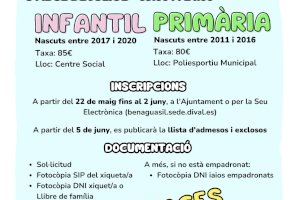 La Escuela de Verano de Benaguasil abre el plazo de inscripciones
