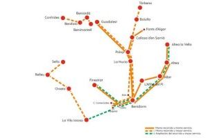 Villajoyosa dispone de servicio de autobús al Hospital Comarcal, La Cala y al centro de Benidorm cada 30 minutos todos los días Villajoyosa dispone de servicio de autobús al Hospital Comarcal, La Cala y al centro de Benidorm cada 30 minutos todos los días