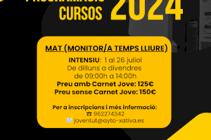 Xàtiva ofrece un curso de monitor/a de tiempo libre dirigido a personas jóvenes para el mes de julio Xàtiva ofrece un curso de monitor/a de tiempo libre dirigido a personas jóvenes para el mes de julio