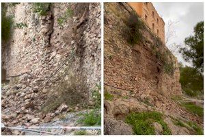 Desplome parcial de una muralla en Cullera tras las intensas lluvias de la DANA