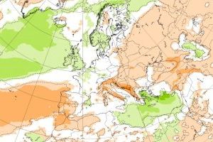 Mapa de anomalía de precipitación: las tonalidades verdes indican una acumulación de lluvias por encima de lo habitual para esta época del año Mapa de anomalía de precipitación: las tonalidades verdes indican una acumulación de lluvias por encima de lo habitual para esta época del año