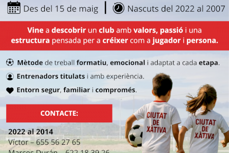 El Ciutat de Xàtiva CFB obri les seues portes a totes les famílies que vulguen iniciar-se en el futbol base
