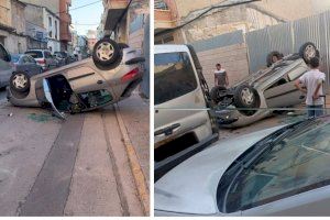Brutal vuelco de un coche en pleno casco urbano de Albatera