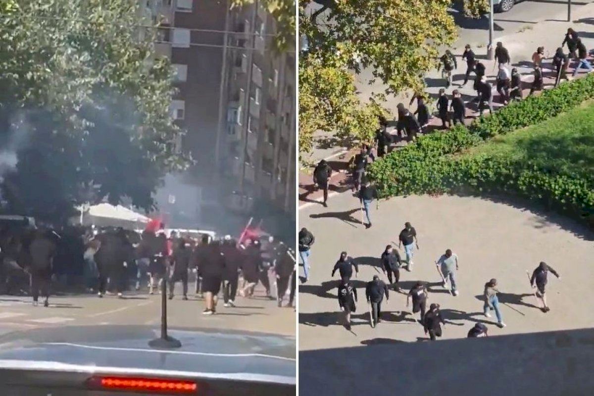Una batalla campal entre un centenar de ultras junto al estadio del Levante termina con cuatro detenidos dentro del campo