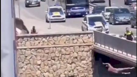 Un policia d'Alacant salta per un pont per a salvar a un home