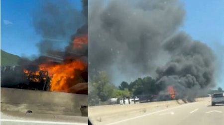 Cortan la CV-10 al arder un camión entre Borriol y la Pobla Tornesa