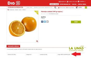 LA UNIÓ denuncia la venda de taronges procedents de Sud-àfrica en la cadena de supermercats Dia