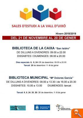 El Ayuntamiento de la Vall d’Uixó inicia mañana el horario ampliado de las salas de estudio - (foto 2)